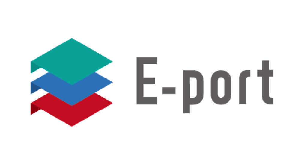 E-port logo featuring stacked colored shapes in green, blue, and red.